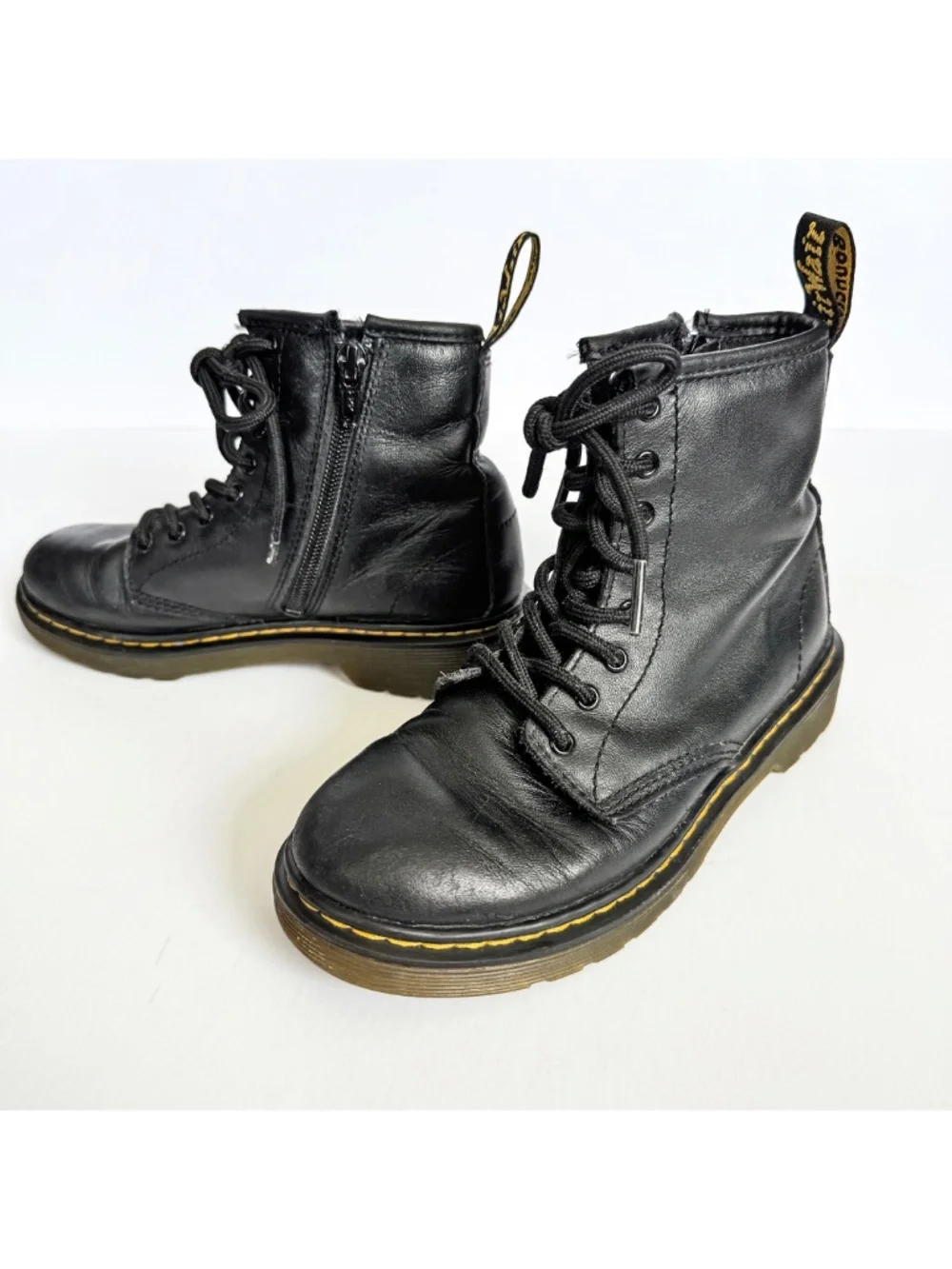 Doc Martens Kids 1460J Black Leather Side Zip Lace Up Combat Boots US2/UK1/EU33